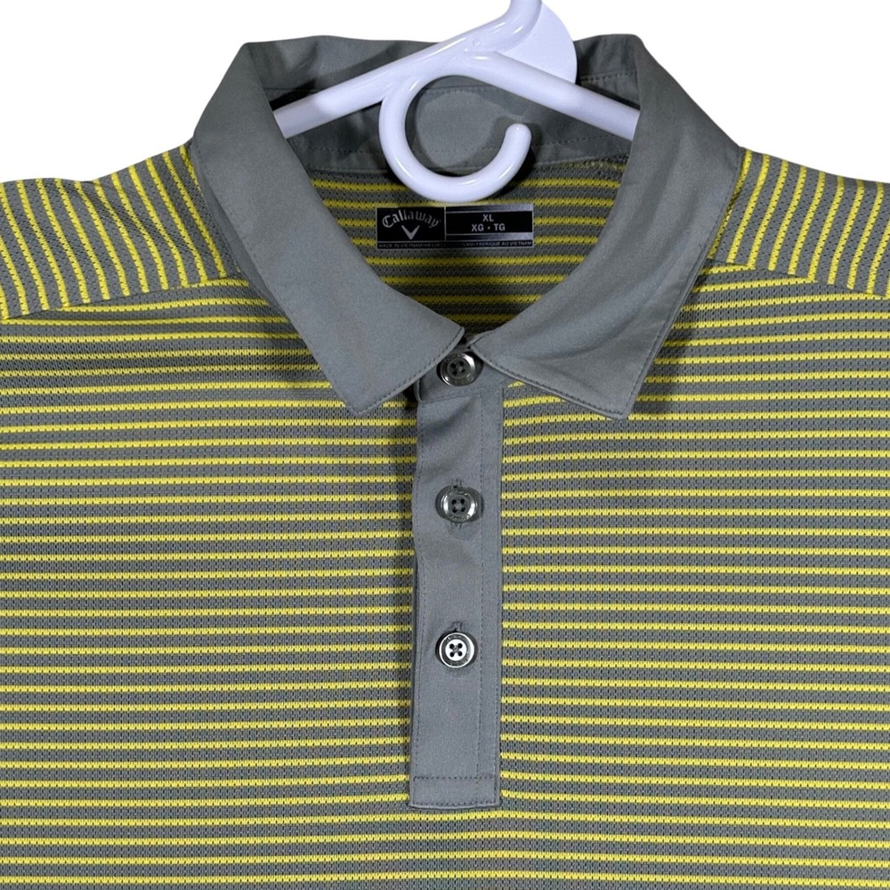 Callaway Mens XL Golf Polo Shirt Yellow‎ Grey Striped Short Sleeve Performance